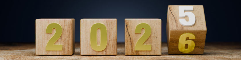 wood blocks each with a number from 2025 on them with the last block changing to a 6