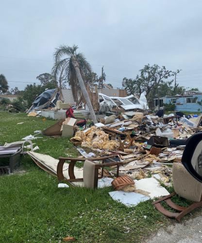 Hurricane Ian wreckage outside.