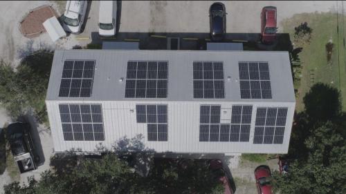 Solar panels on roof at Harvest House.