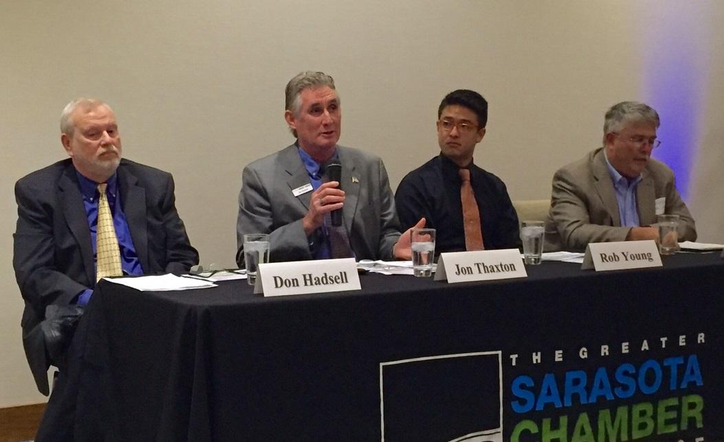 Jon Thaxton, senior vice president for community investment, joined fellow community leaders for a round table discussion on affordable housing hosted by the Greater Sarasota Chamber of Commerce at the Francis. Jon Thaxton attainable housing panel Gulf Coast Community Foundation